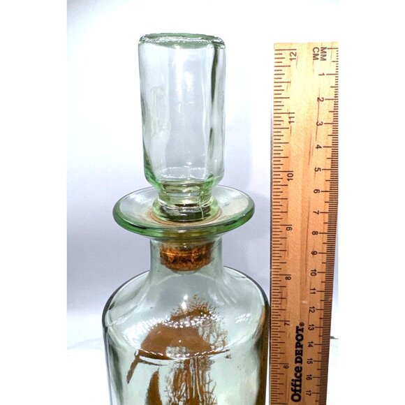 Vintage Green Glass Decanter With Cork Stopper & Orange Canadian Geese Design - Picture 12 of 13